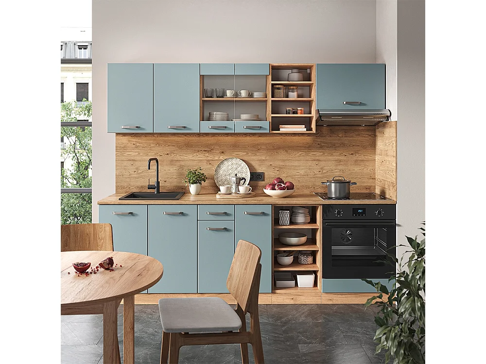 Cuisine bleu-gris/chêne doré 240x46x81.6 r-line