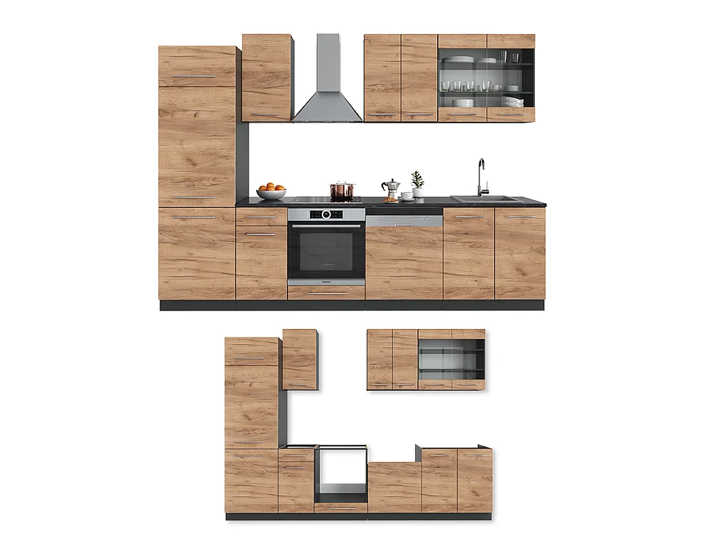 Cuisine chêne doré/anthracite 300x60x81.6 fame-line