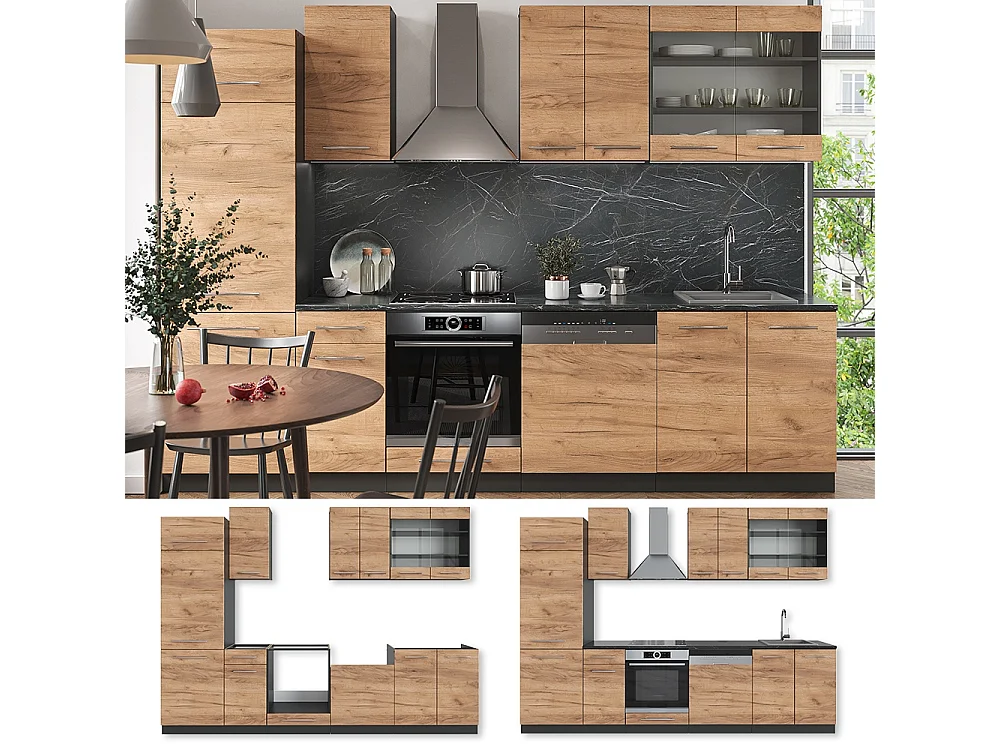 Cuisine chêne doré/anthracite 300x60x81.6 fame-line