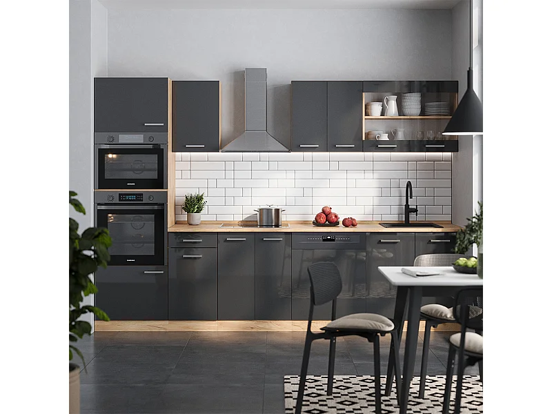 Cucina componibile antracite lucido/oro power oak 300x60x81.6 r-line