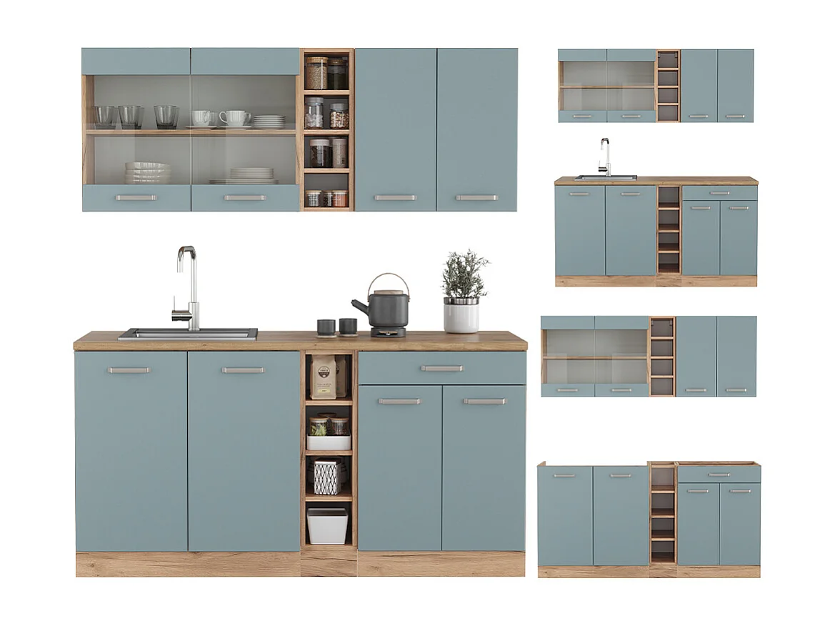 Cocina versátil roble azul-gris-dorado 160x60x81.6 r-line