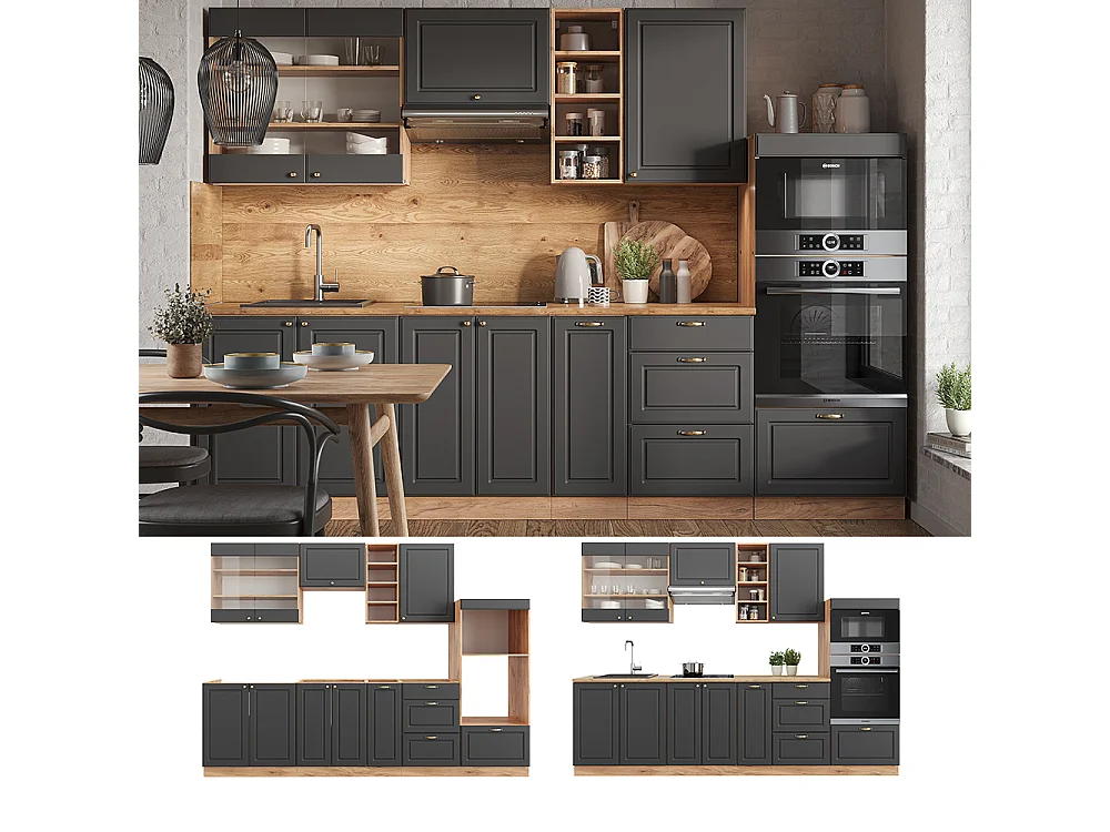 Cuisine anthracite campagne/chêne doré 280x60x81.6 fame-line