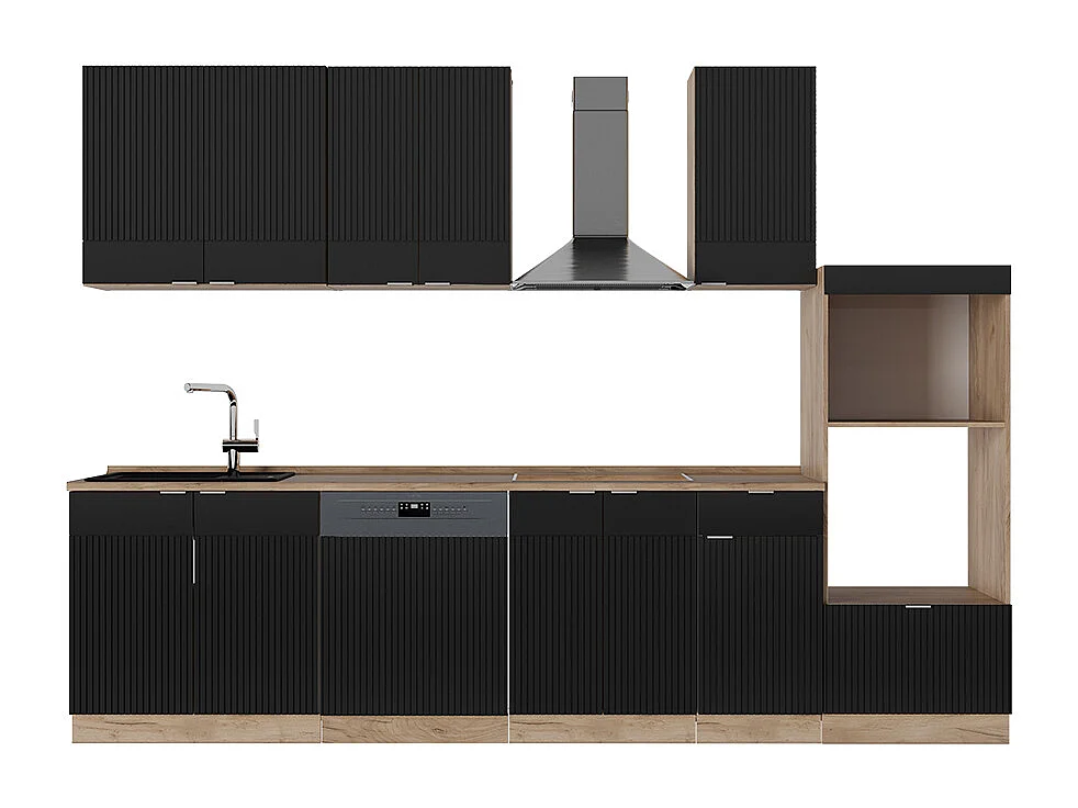 Cuisine noir rayé/chêne doré 300x60x81.6 fame-line