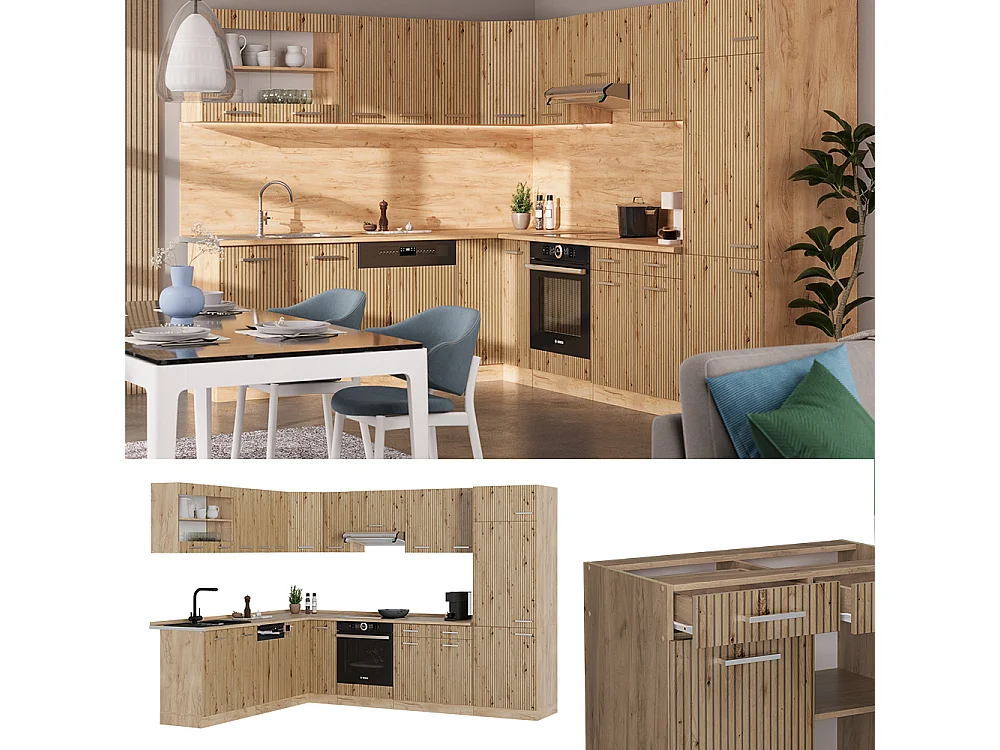 Cocina esquinera roble artesanal/roble dorado 287x60x81.6 r-line