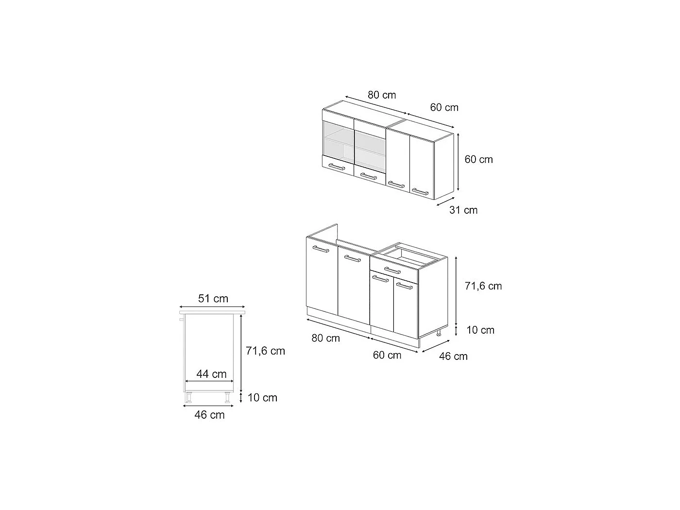 Cuisine noir brillant/blanc 140x60x81.6 r-line