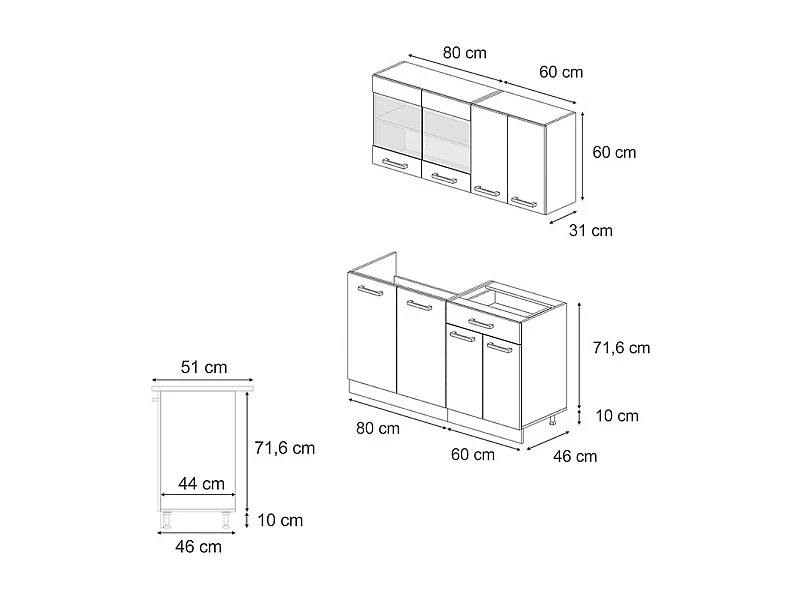 Pojedyncza kuchnia czarny wysoki połysk/biały 140x60x81.6 r-line