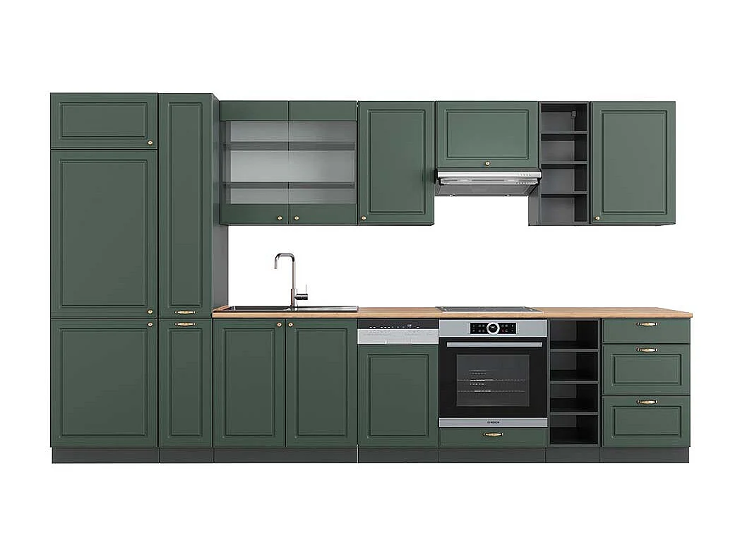 Mueble de cocina verde-dorado casa de campo/antracita 355x60x81.6 fame-line