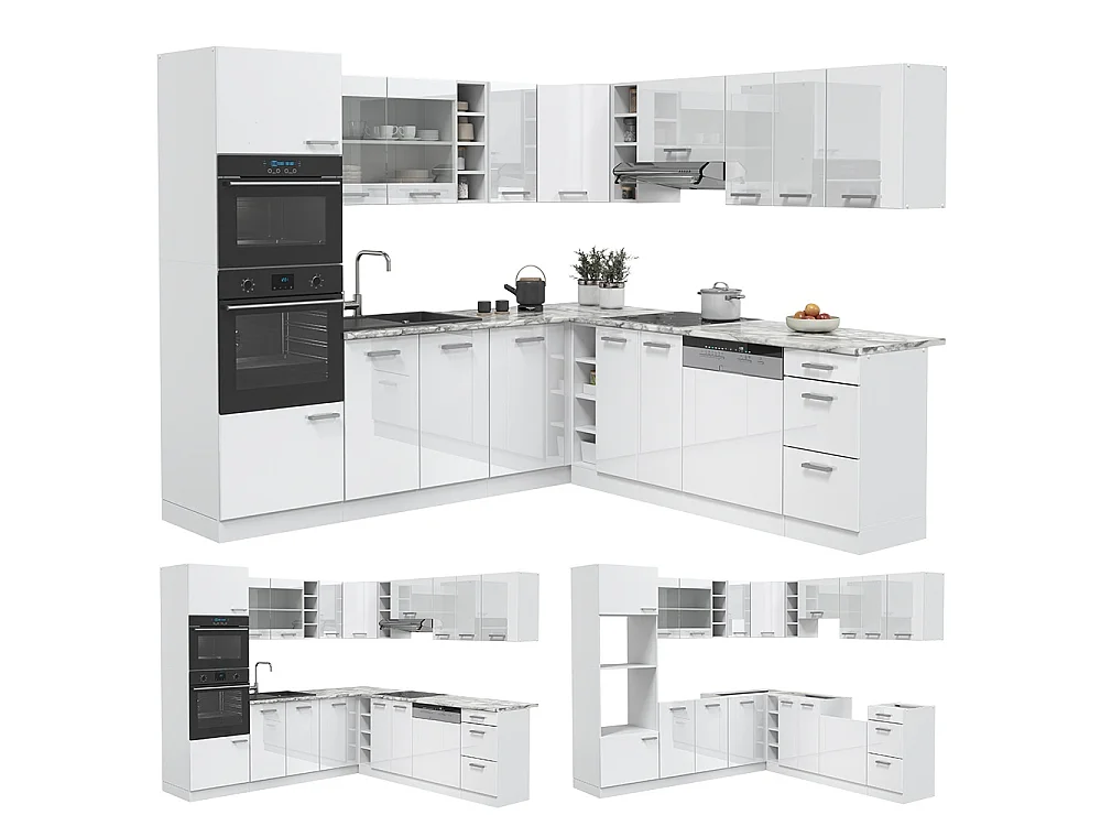 Hjørnekøkken hvid højglans/hvid 247x46x81.6 r-line