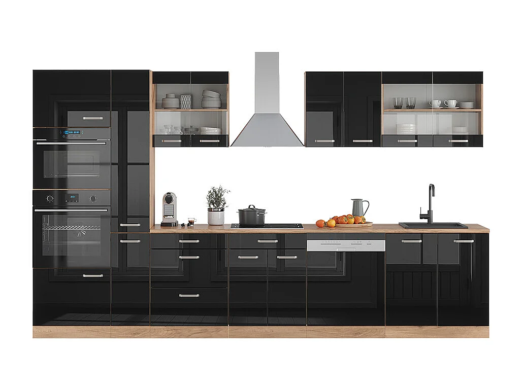 Cuisine noir brillant/chêne doré 350x46x81.6 r-line