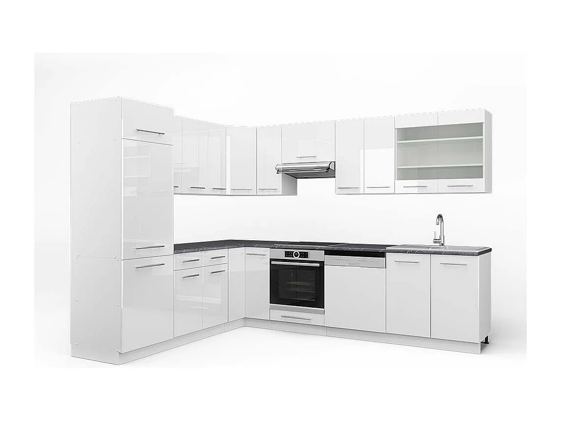 Cuisine en angle blanc brillant/blanc 287x60x81.6 fame-line