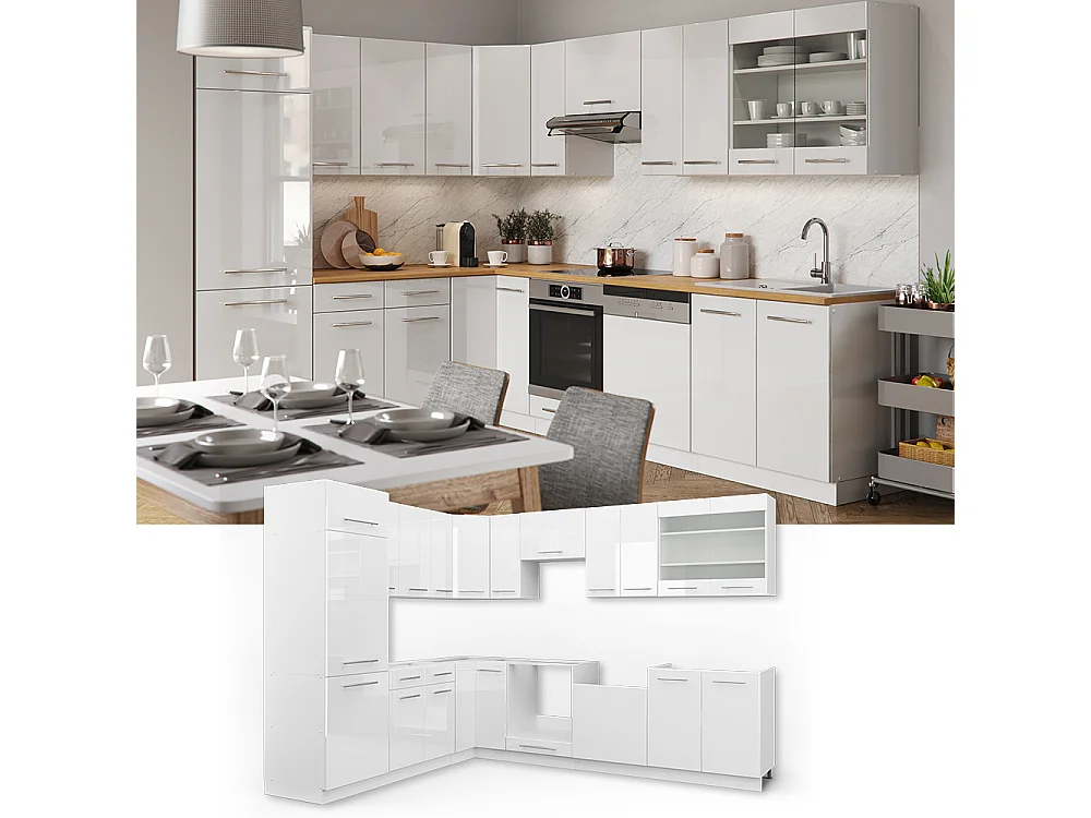 Cuisine en angle blanc brillant/blanc 287x60x81.6 fame-line