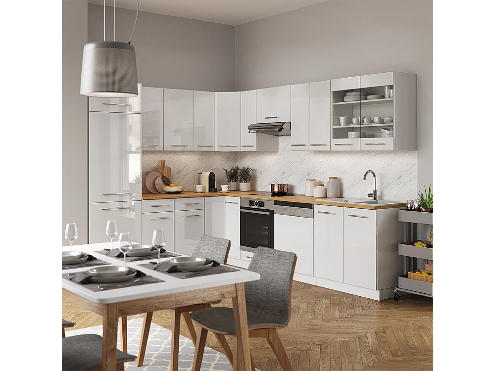 Cuisine en angle blanc brillant/blanc 287x60x81.6 fame-line