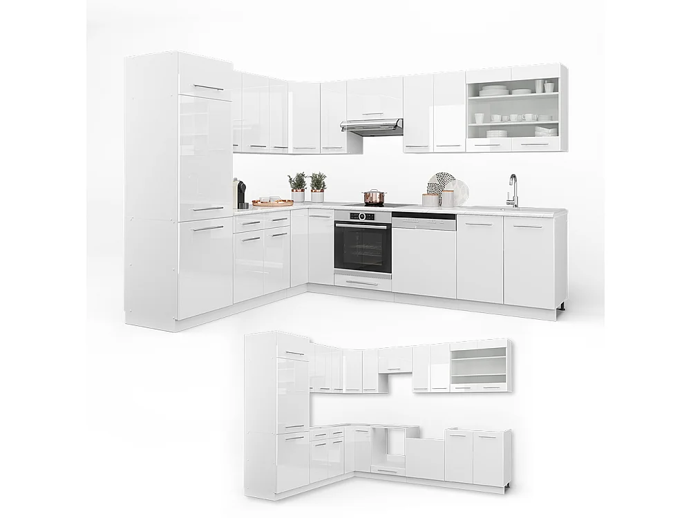 Cuisine en angle blanc brillant/blanc 287x60x81.6 fame-line