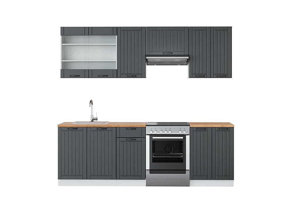 Køkkenrække antracit landhus/hvid 240x60x81.6 fame-line