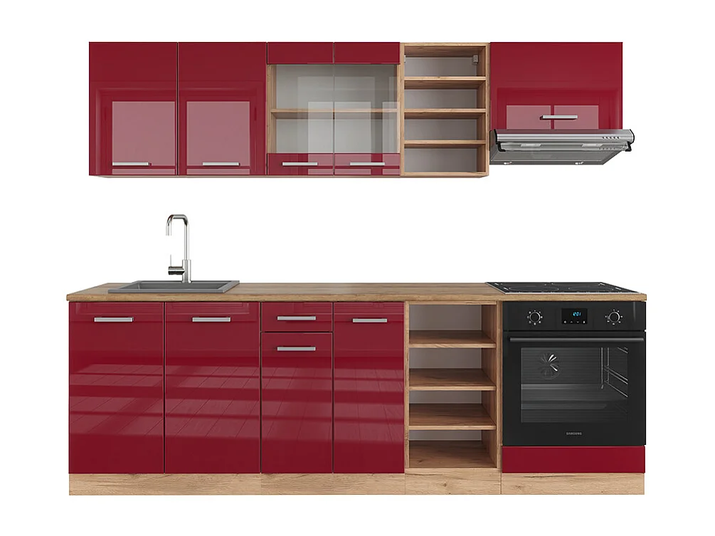 Cuisine rouge brillant/chêne doré 240x46x81.6 r-line