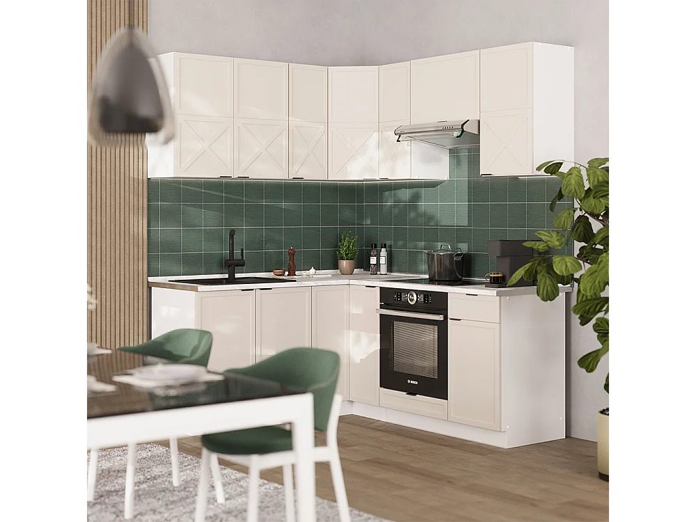 Cuisine en angle grisbeige/blanc 190x60x81.6 fame-line