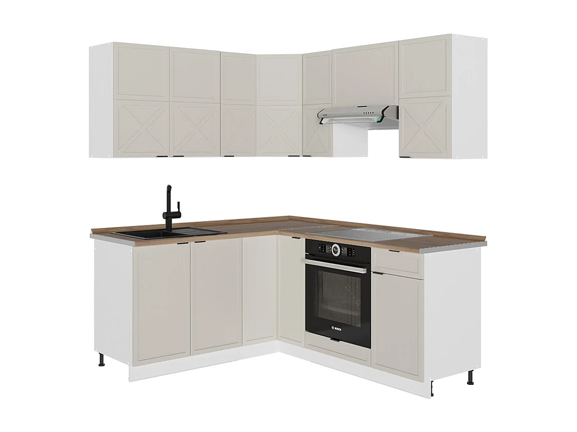 Cuisine en angle grisbeige/blanc 190x60x81.6 fame-line