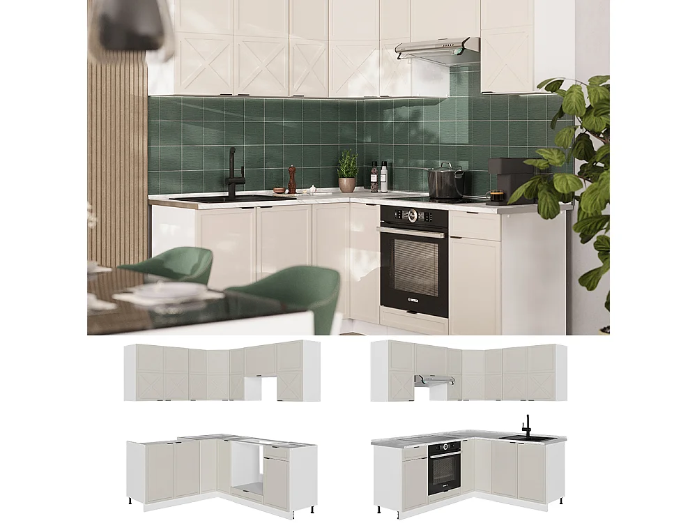 Cuisine en angle grisbeige/blanc 190x60x81.6 fame-line