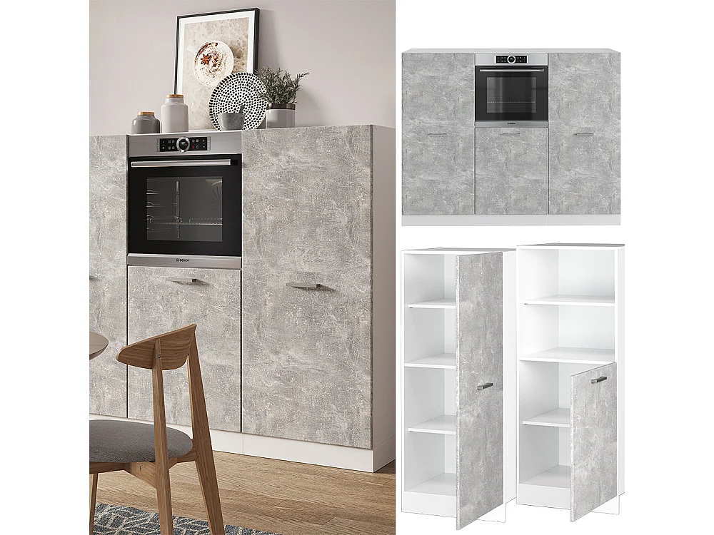 Küchenblock beton/weiß 180x46x81.6 r-line