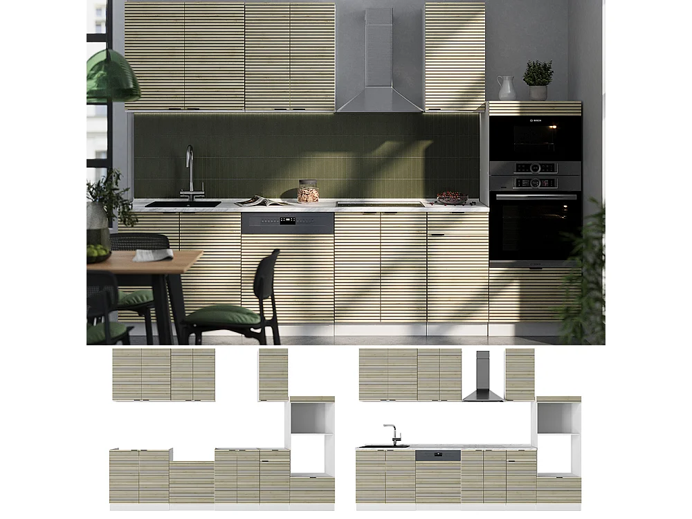 Cuisine chêne lambris/blanc 300x60x81.6 fame-line