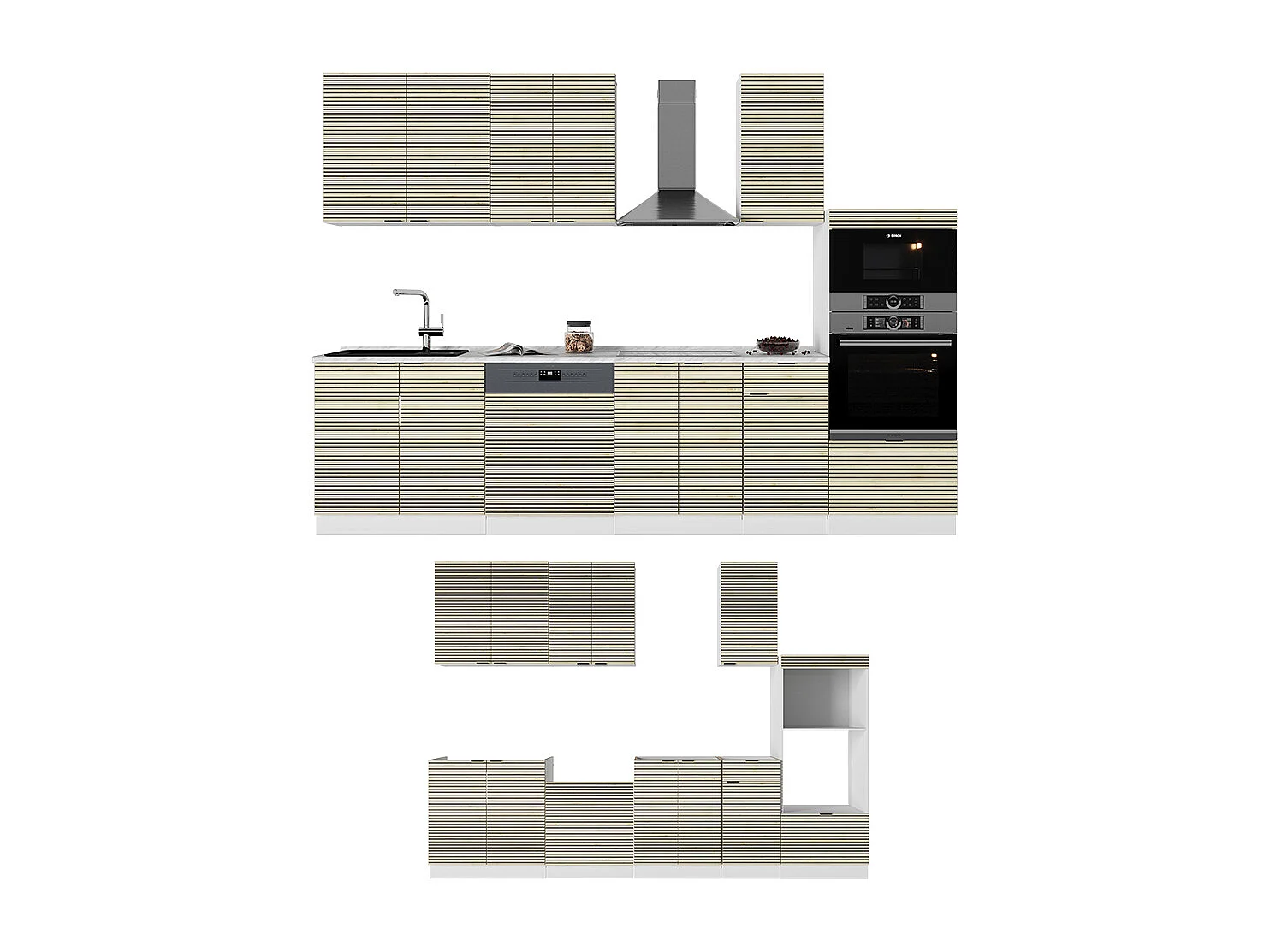 Cuisine chêne lambris/blanc 300x60x81.6 fame-line