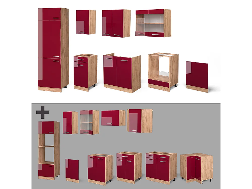 Cucina componibile rosso lucido/rovere dorato 300x60x81.6 r-line