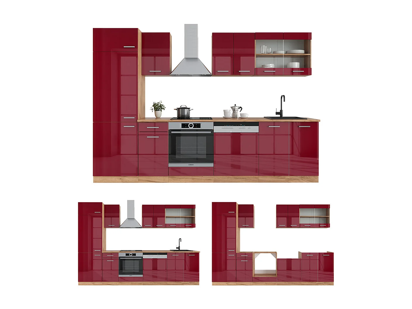 Cucina componibile rosso lucido/rovere dorato 300x60x81.6 r-line