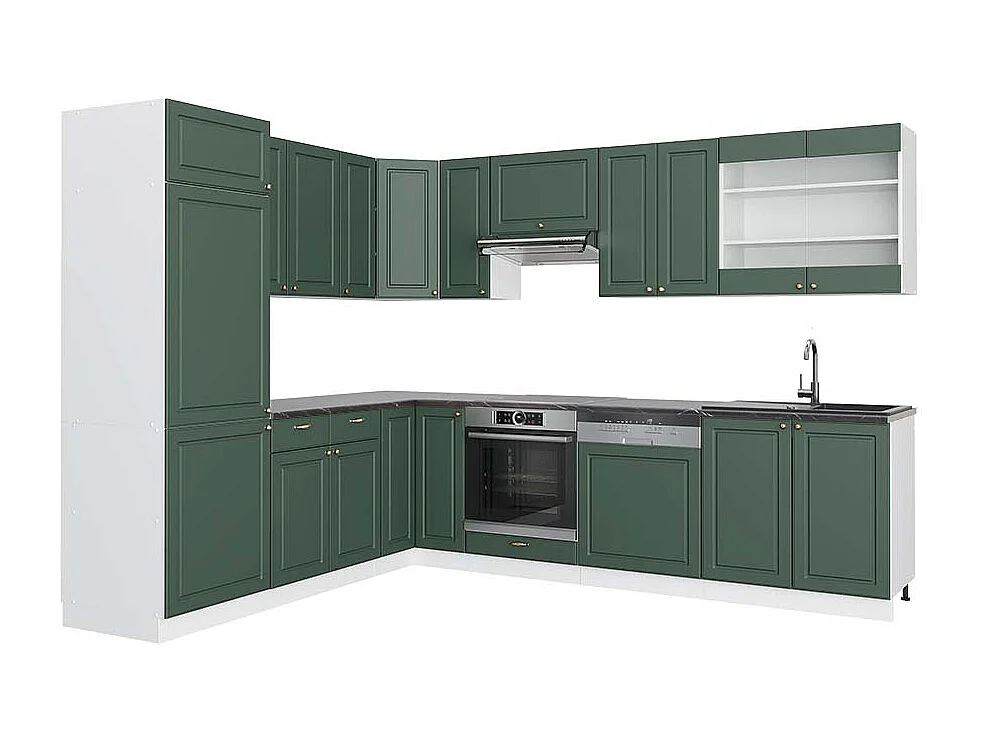 Cucina angolare completa verde-oro country house/bianco 287x60x81.6 fame-line