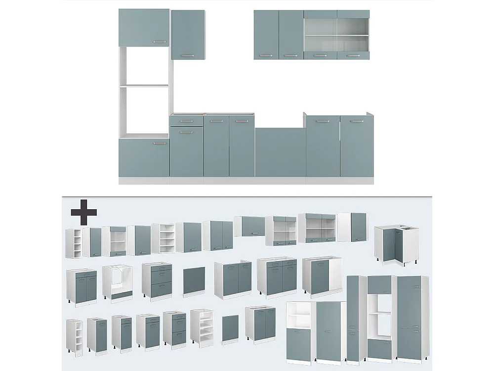Cucina componibile blu-grigio/bianco 300x60x81.6 r-line