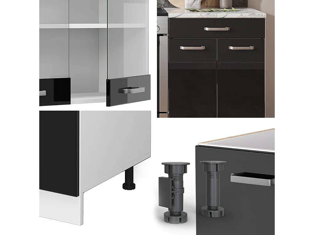 Cuisine noir brillant/blanc 200x60x81.6 r-line