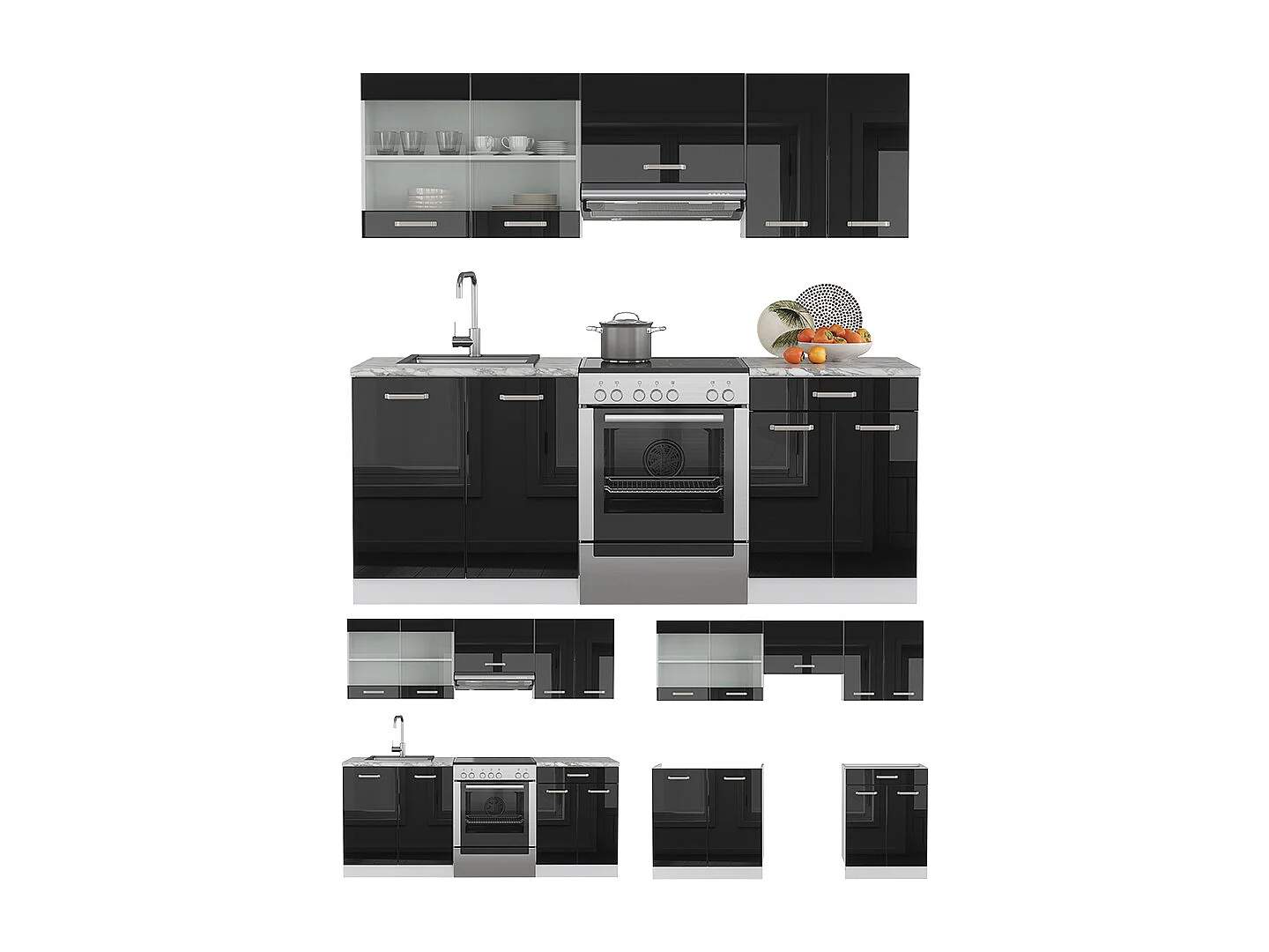 Cuisine noir brillant/blanc 200x60x81.6 r-line