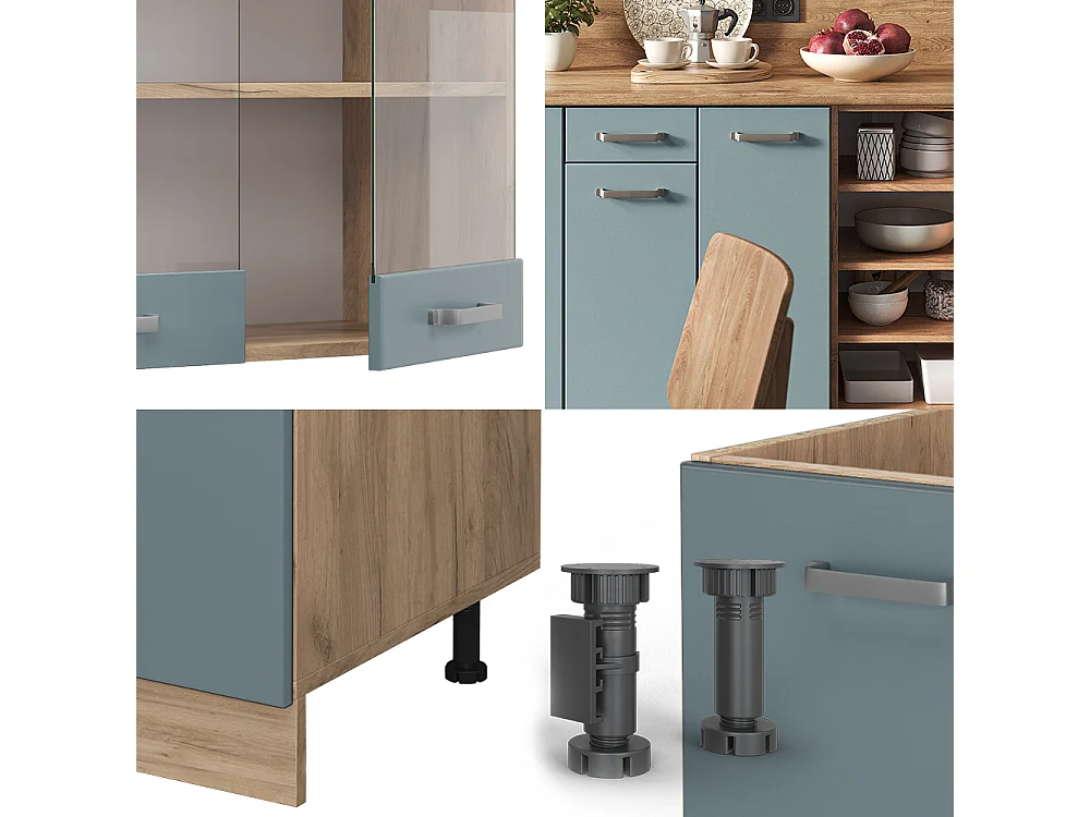 Cuisine bleu-gris/chêne doré 240x60x81.6 r-line