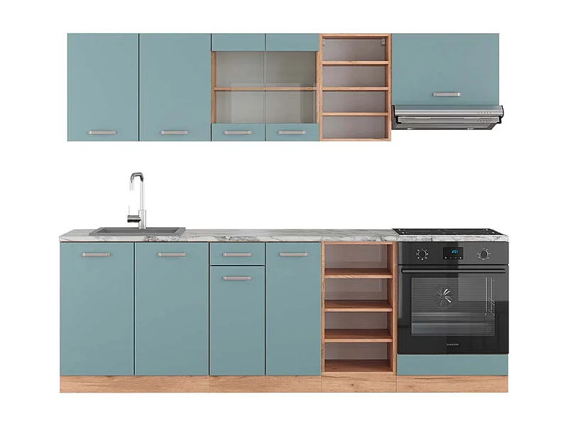 Cuisine bleu-gris/chêne doré 240x60x81.6 r-line