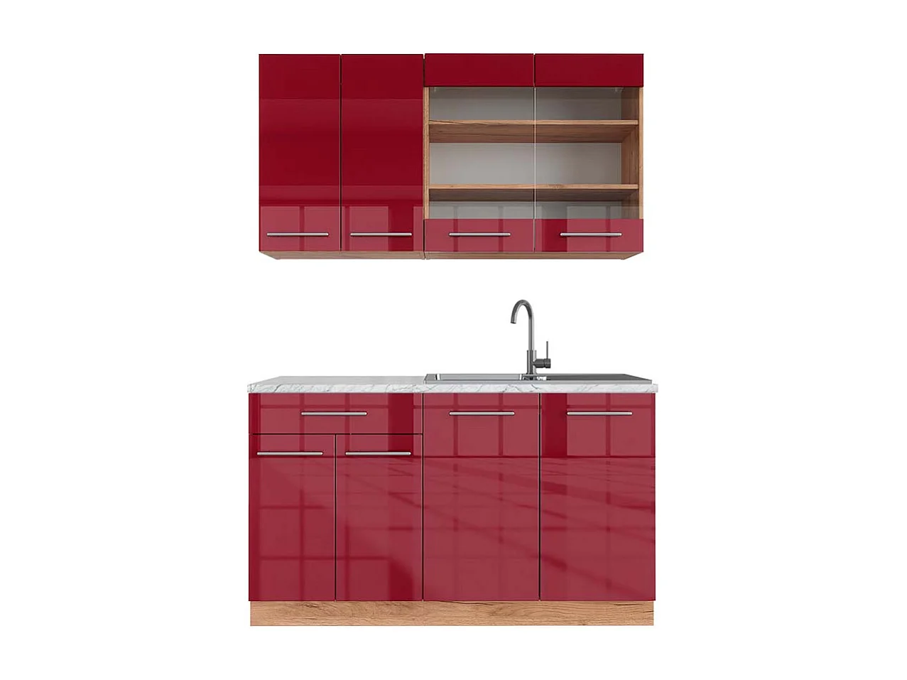 Cuisine bordeaux brillant/chêne doré 140x60x81.6 fame-line