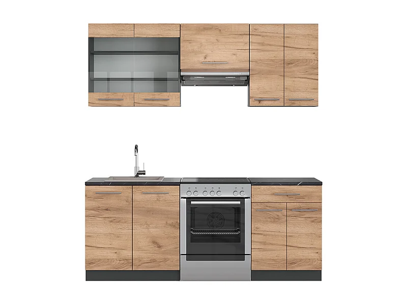 Mueble de cocina oro power roble/antracita 200x46x81.6 fame-line