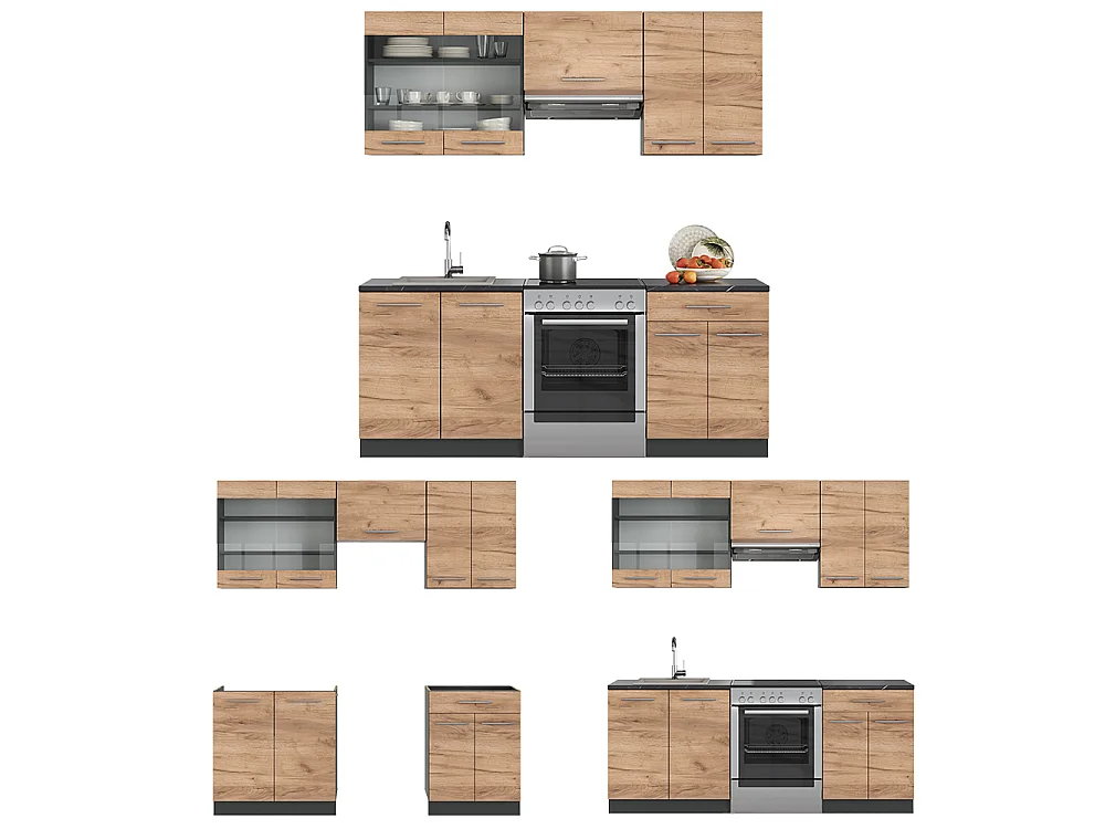 Cuisine chêne doré/anthracite 200x46x81.6 fame-line