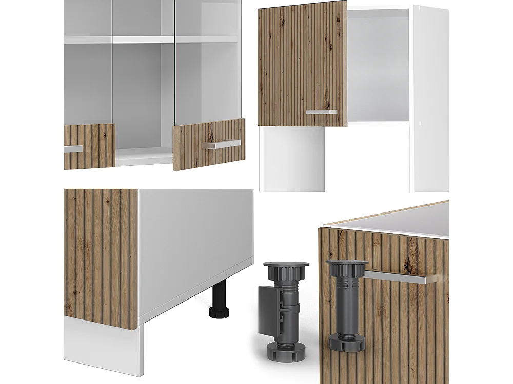 Cocina esquinera roble artesanal/blanco 247x60x81.6 r-line