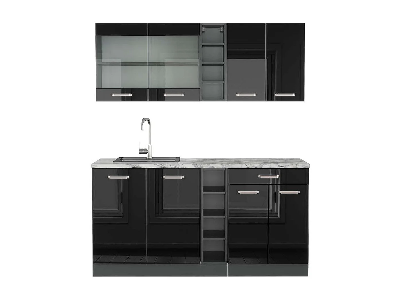 Cuisine noir brillant/anthracite 160x60x81.6 r-line