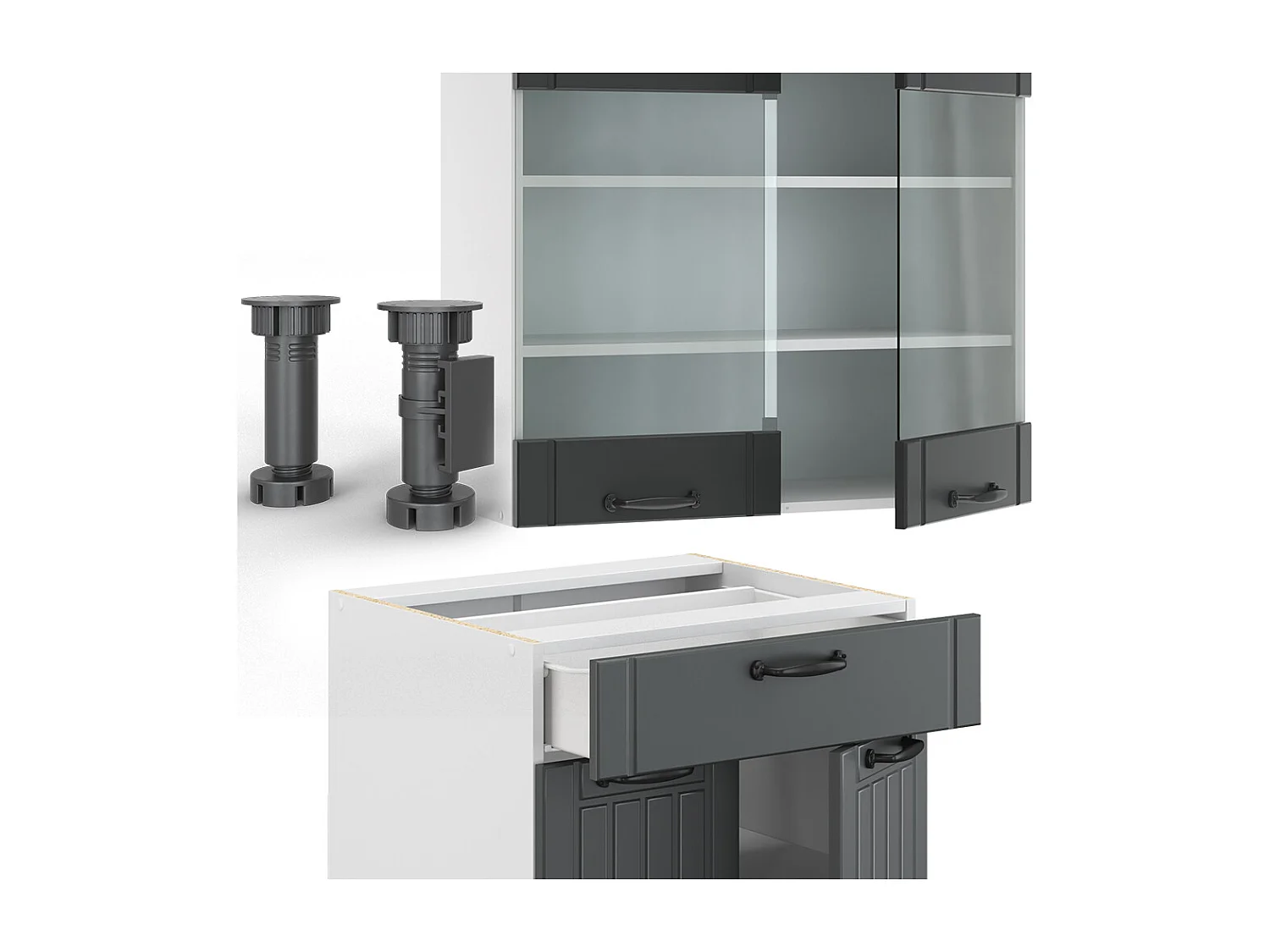 Cuisine anthracite maison de campagne/blanc 140x60x81.6 fame-line