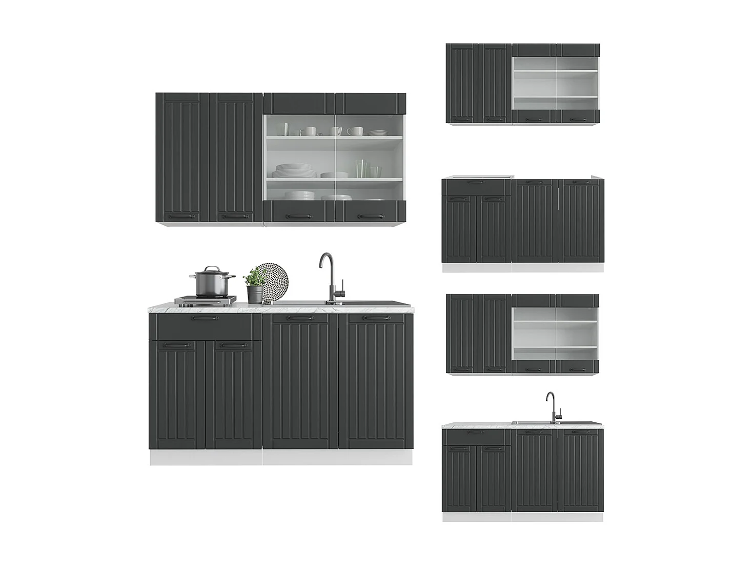 Cuisine anthracite maison de campagne/blanc 140x60x81.6 fame-line