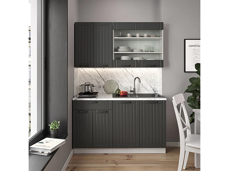 Singleküche anthrazit landhaus/weiß 140x60x81.6 fame-line