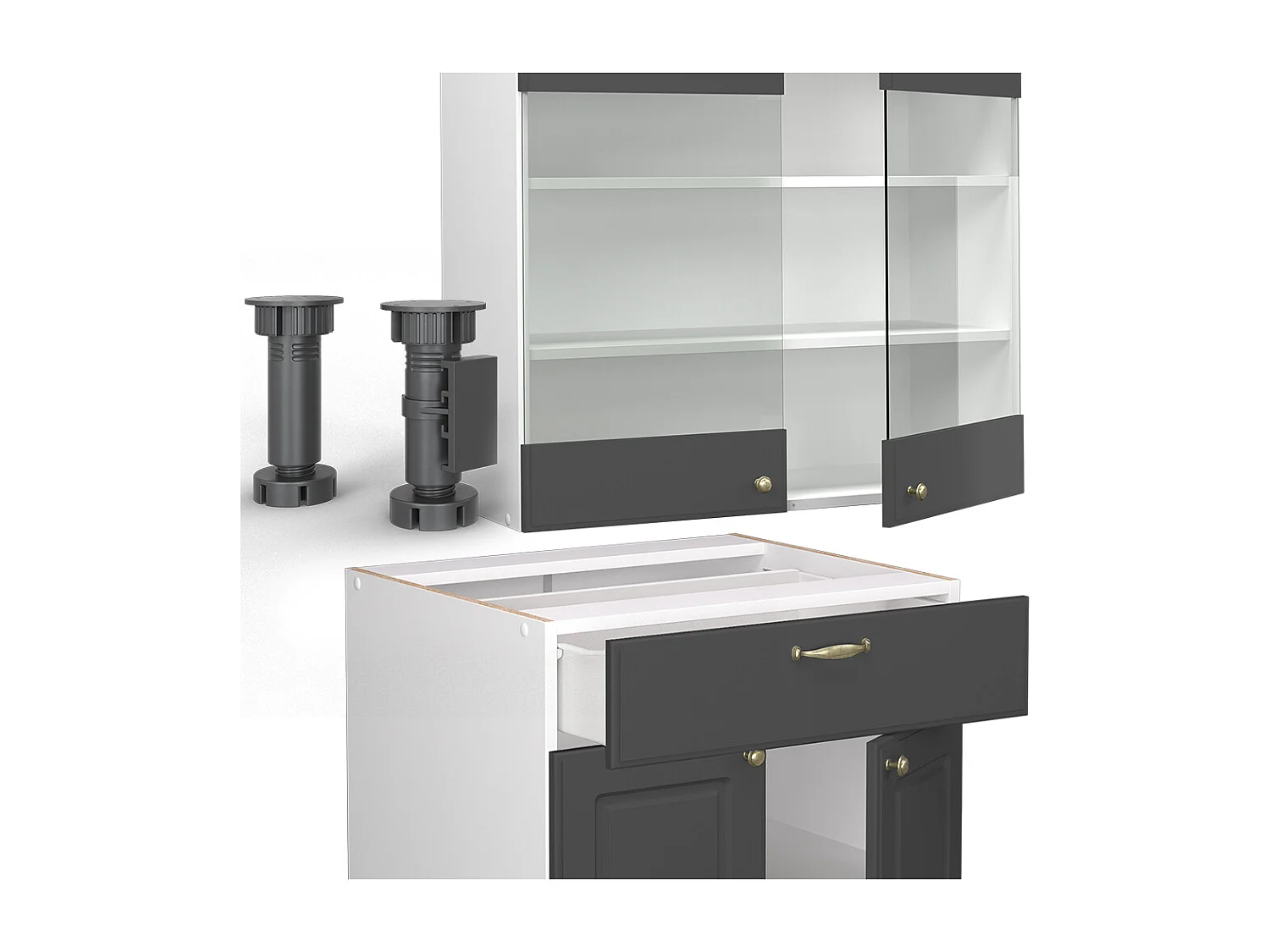 Singlekøkken antracit-guld/hvid 140x60x81.6 fame-line