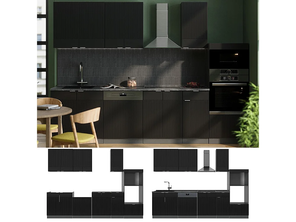 Mueble de cocina rayas negras/antracita 300x46x81.6 fame-line