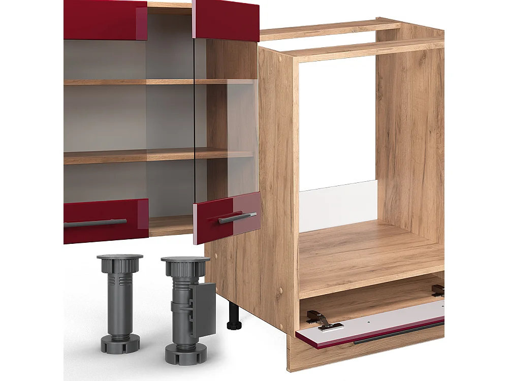 Cucina componibile bordeaux lucido/rovere dorato 355x46x81.6 fame-line