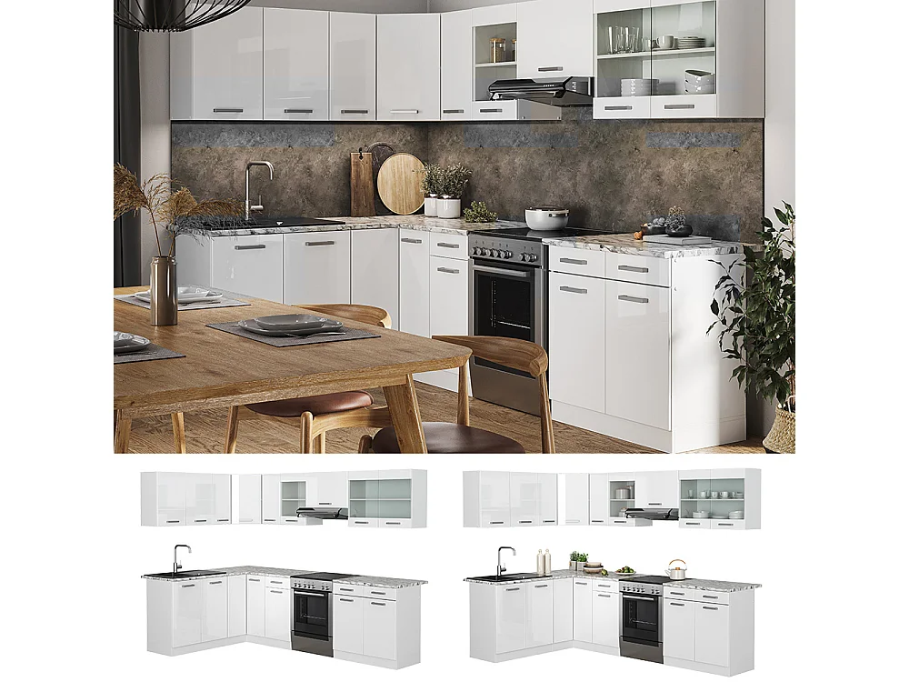 Eckküche weiß hochglanz/weiß 270x60x81.6 rick