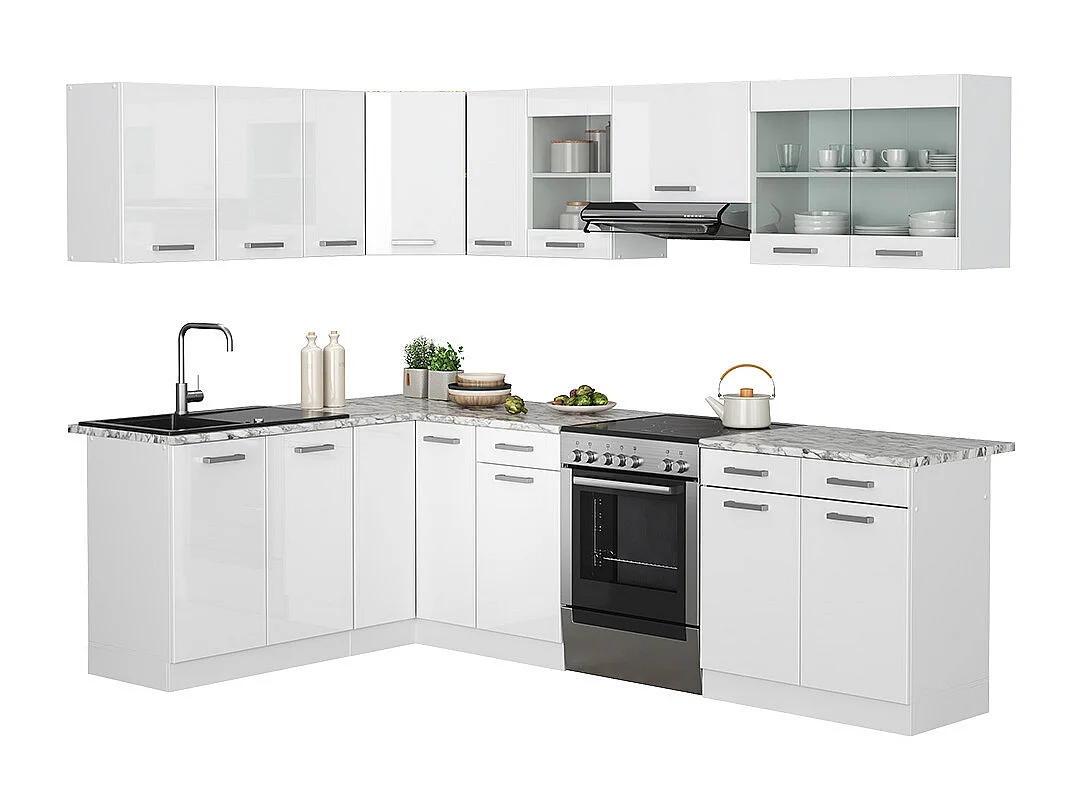 Eckküche weiß hochglanz/weiß 270x60x81.6 rick