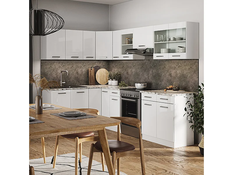 Cucina ad angolo bianco lucido/bianco 270x60x81.6 rick