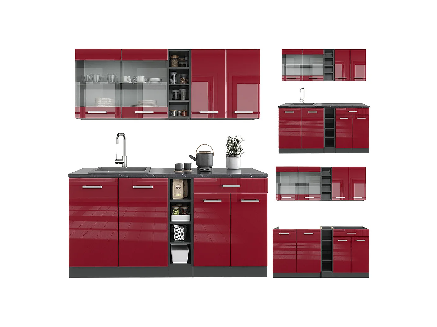 Cuisine rouge brillant/anthracite 160x60x81.6 r-line