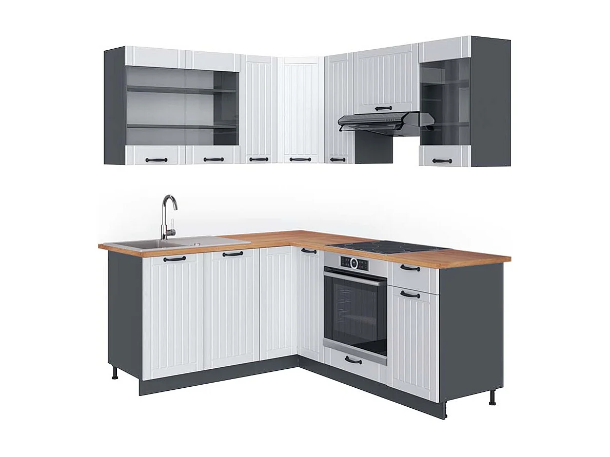 Eckküche weiß landhaus/anthrazit 190x60x81.6 fame-line