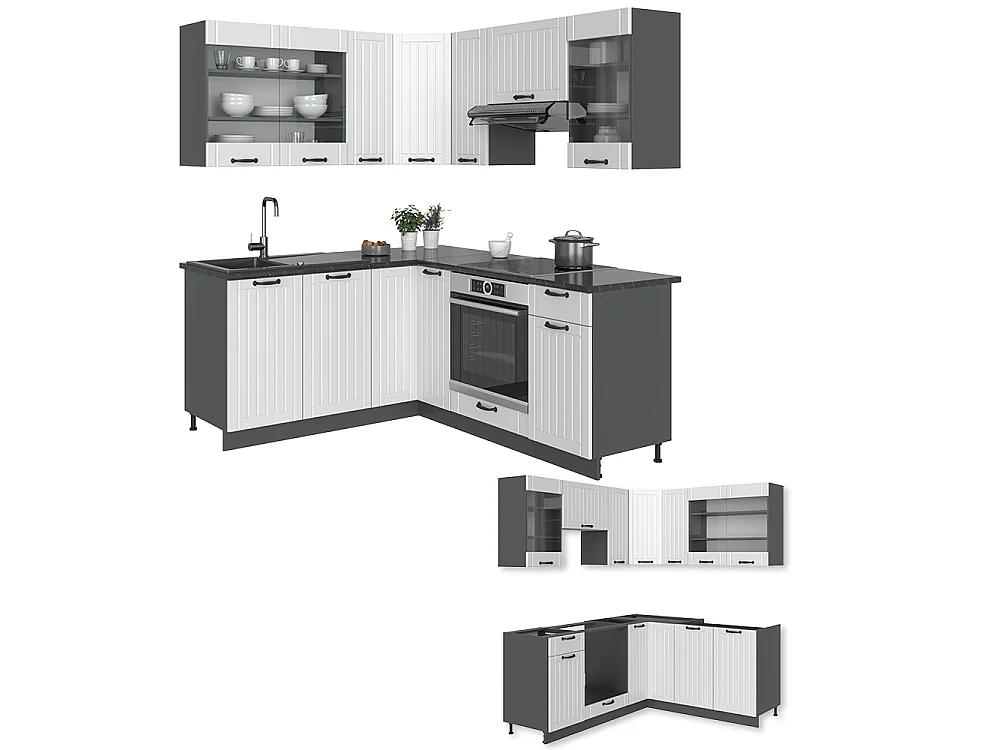 Hoekkeuken landhuis wit/antraciet 190x60x81.6 fame-line